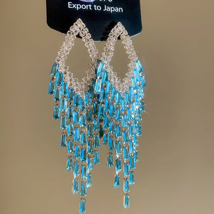 Retro Silver Needle Oval Rhinestone Tassel Earrings Light Luxury Premium Feel Minimalist Niche Versatile Women Ear Jewelry - RALO COLLECTION STUDIO