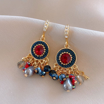 Retro Silver Needle Oval Rhinestone Tassel Earrings Light Luxury Premium Feel Minimalist Niche Versatile Women Ear Jewelry - RALO COLLECTION STUDIO
