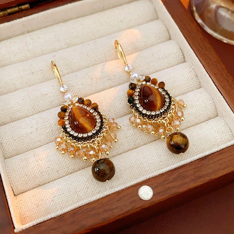 Retro Silver Needle Oval Rhinestone Tassel Earrings Light Luxury Premium Feel Minimalist Niche Versatile Women Ear Jewelry - RALO COLLECTION STUDIO