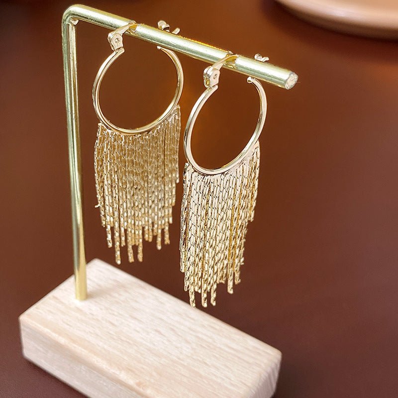 Retro Silver Needle Oval Rhinestone Tassel Earrings Light Luxury Premium Feel Minimalist Niche Versatile Women Ear Jewelry - RALO COLLECTION STUDIO