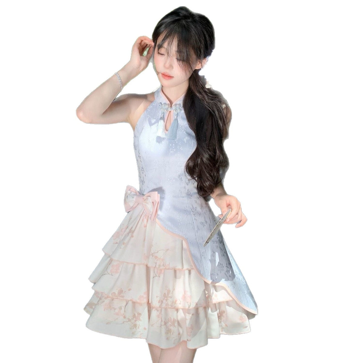 Retro Slim-fit Minimalist And Soft Cheongsam Short-sleeve Dress Set - RALO COLLECTION STUDIO
