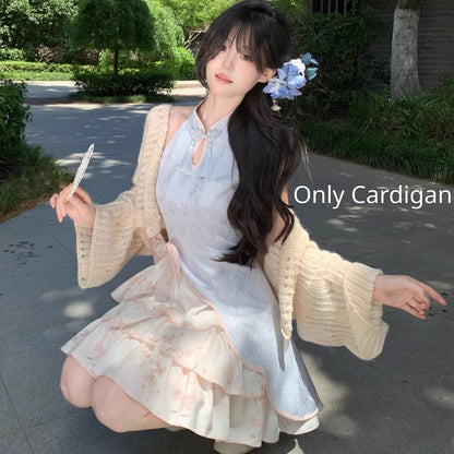 Retro Slim-fit Minimalist And Soft Cheongsam Short-sleeve Dress Set - RALO COLLECTION STUDIO