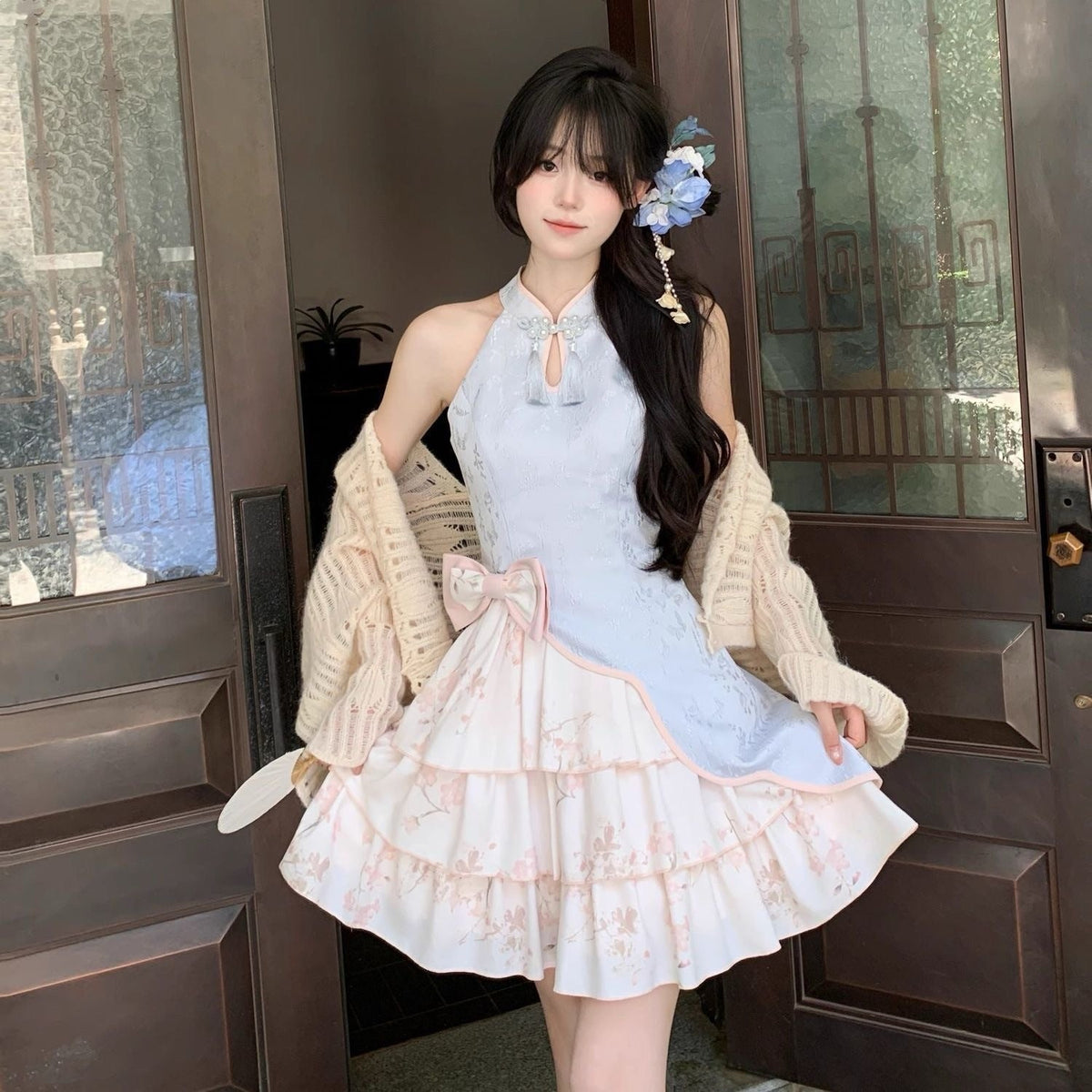 Retro Slim-fit Minimalist And Soft Cheongsam Short-sleeve Dress Set - RALO COLLECTION STUDIO