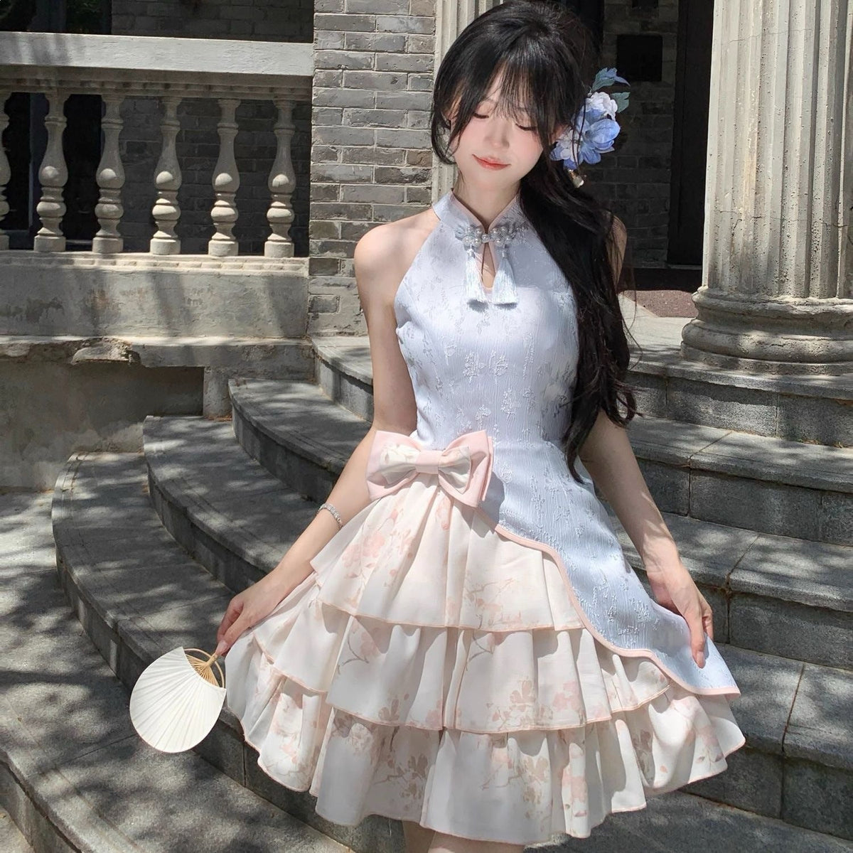 Retro Slim-fit Minimalist And Soft Cheongsam Short-sleeve Dress Set - RALO COLLECTION STUDIO
