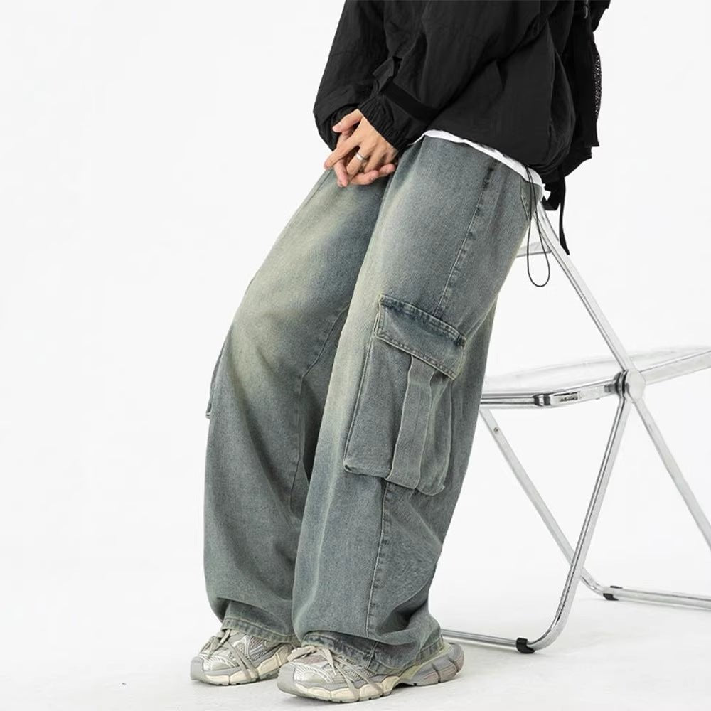 Retro Wide-Leg Washed Workwear Denim Jeans For Men - RALO COLLECTION STUDIO