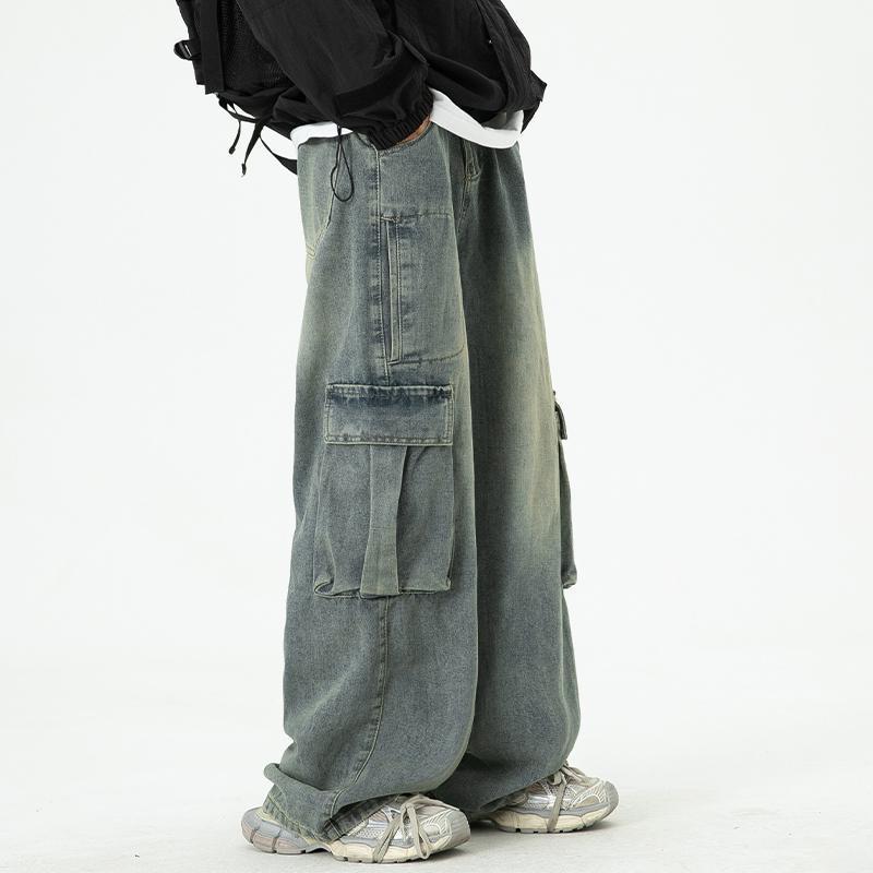 Retro Wide-Leg Washed Workwear Denim Jeans For Men - RALO COLLECTION STUDIO