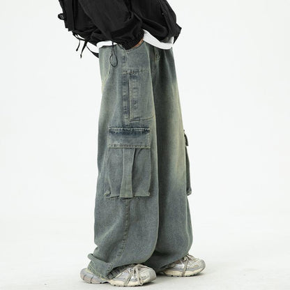 Retro Wide-Leg Washed Workwear Denim Jeans For Men - RALO COLLECTION STUDIO