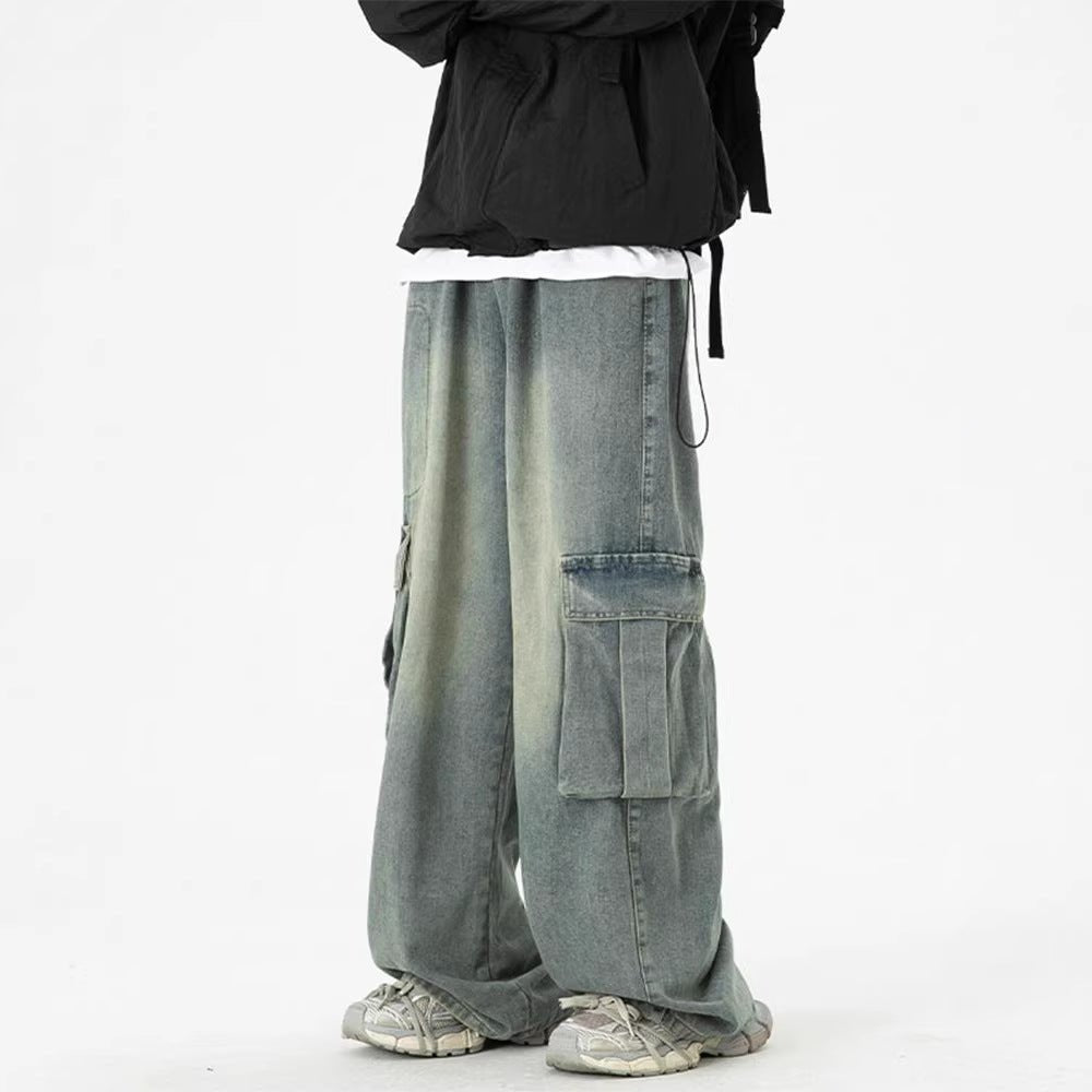 Retro Wide-Leg Washed Workwear Denim Jeans For Men - RALO COLLECTION STUDIO