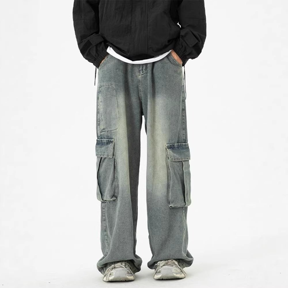 Retro Wide-Leg Washed Workwear Denim Jeans For Men - RALO COLLECTION STUDIO
