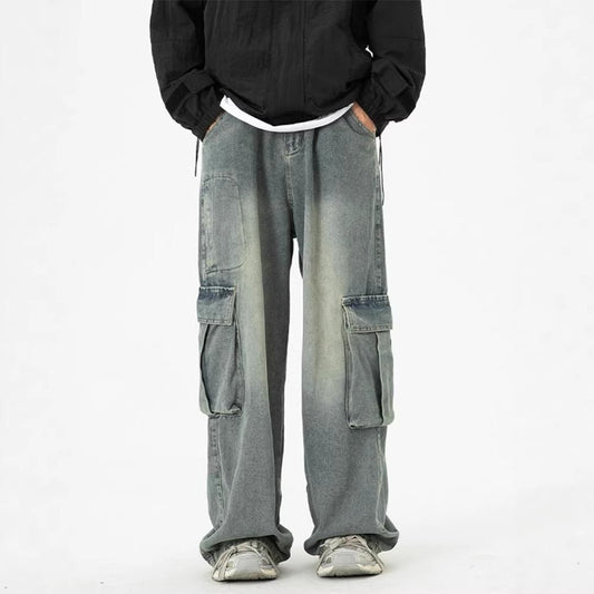 Retro Wide-Leg Washed Workwear Denim Jeans For Men - RALO COLLECTION STUDIO