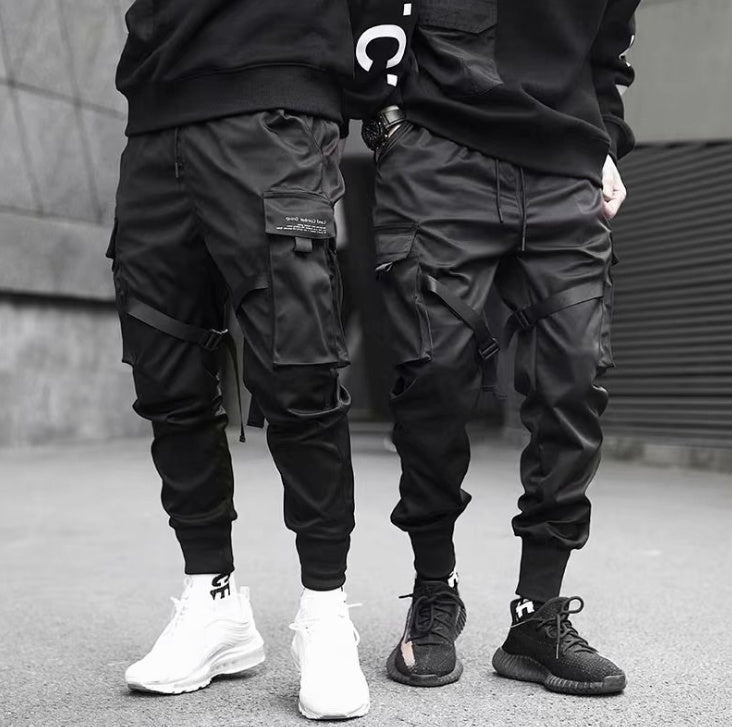 Ribbons Harem Joggers Men Cargo Pants Streetwear Hip Hop Casual Pockets Cotton Track Pants - RALO COLLECTION STUDIO