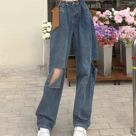 Ripped Wide-legged Jeans Women's Straight Loose High Waist - RALO COLLECTION STUDIO