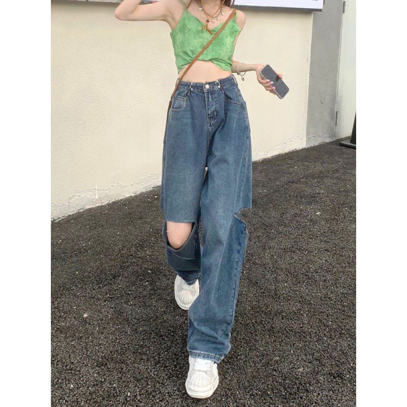 Ripped Wide-legged Jeans Women's Straight Loose High Waist - RALO COLLECTION STUDIO