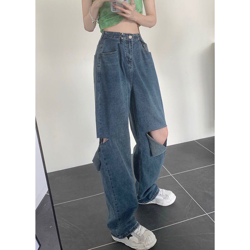 Ripped Wide-legged Jeans Women's Straight Loose High Waist - RALO COLLECTION STUDIO
