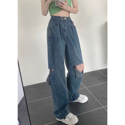 Ripped Wide-legged Jeans Women's Straight Loose High Waist - RALO COLLECTION STUDIO