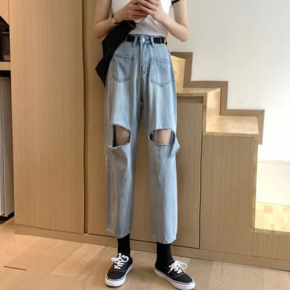 Ripped Wide-legged Jeans Women's Straight Loose High Waist - RALO COLLECTION STUDIO