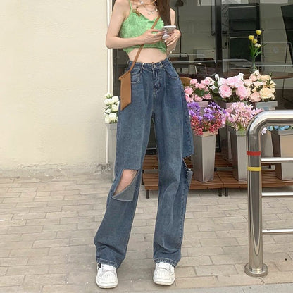 Ripped Wide-legged Jeans Women's Straight Loose High Waist - RALO COLLECTION STUDIO