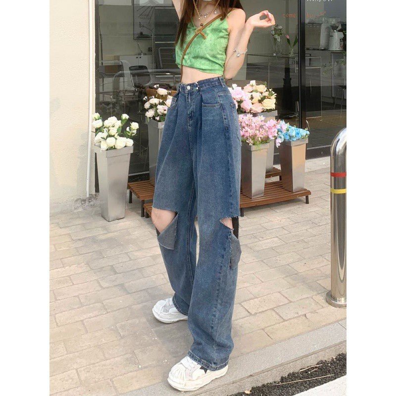 Ripped Wide-legged Jeans Women's Straight Loose High Waist - RALO COLLECTION STUDIO