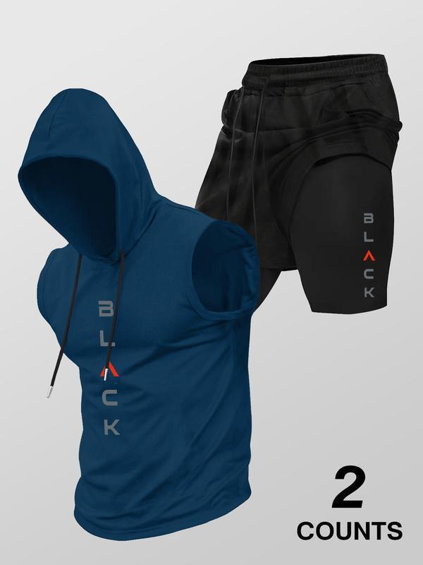 Running Fitness Printed Hooded Sleeveless Tank Top And Shorts Set - RALO COLLECTION STUDIO