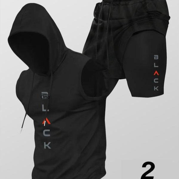Running Fitness Printed Hooded Sleeveless Tank Top And Shorts Set - RALO COLLECTION STUDIO