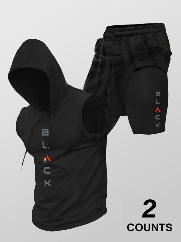Running Fitness Printed Hooded Sleeveless Tank Top And Shorts Set - RALO COLLECTION STUDIO