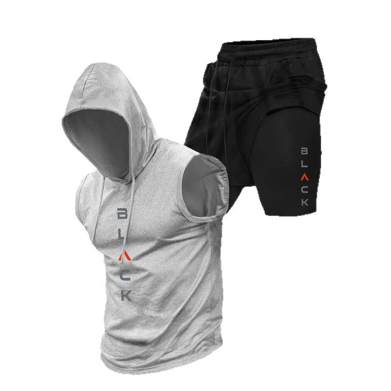 Running Fitness Printed Hooded Sleeveless Tank Top And Shorts Set - RALO COLLECTION STUDIO