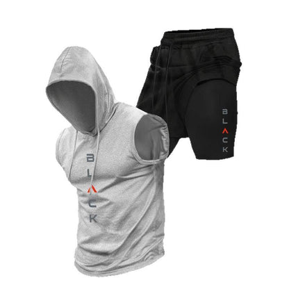 Running Fitness Printed Hooded Sleeveless Tank Top And Shorts Set - RALO COLLECTION STUDIO