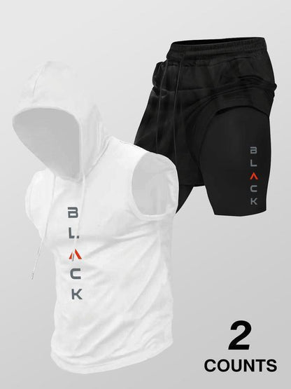 Running Fitness Printed Hooded Sleeveless Tank Top And Shorts Set - RALO COLLECTION STUDIO