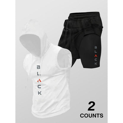 Running Fitness Printed Hooded Sleeveless Tank Top And Shorts Set - RALO COLLECTION STUDIO