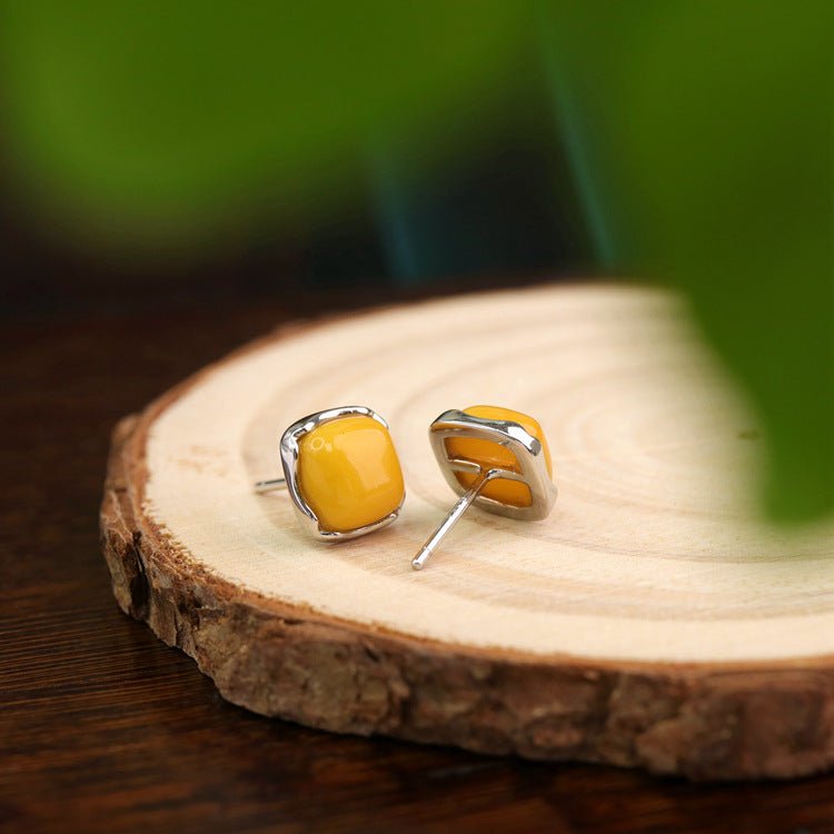 S925 Silver Amber Stud Earrings For Women - RALO COLLECTION STUDIO