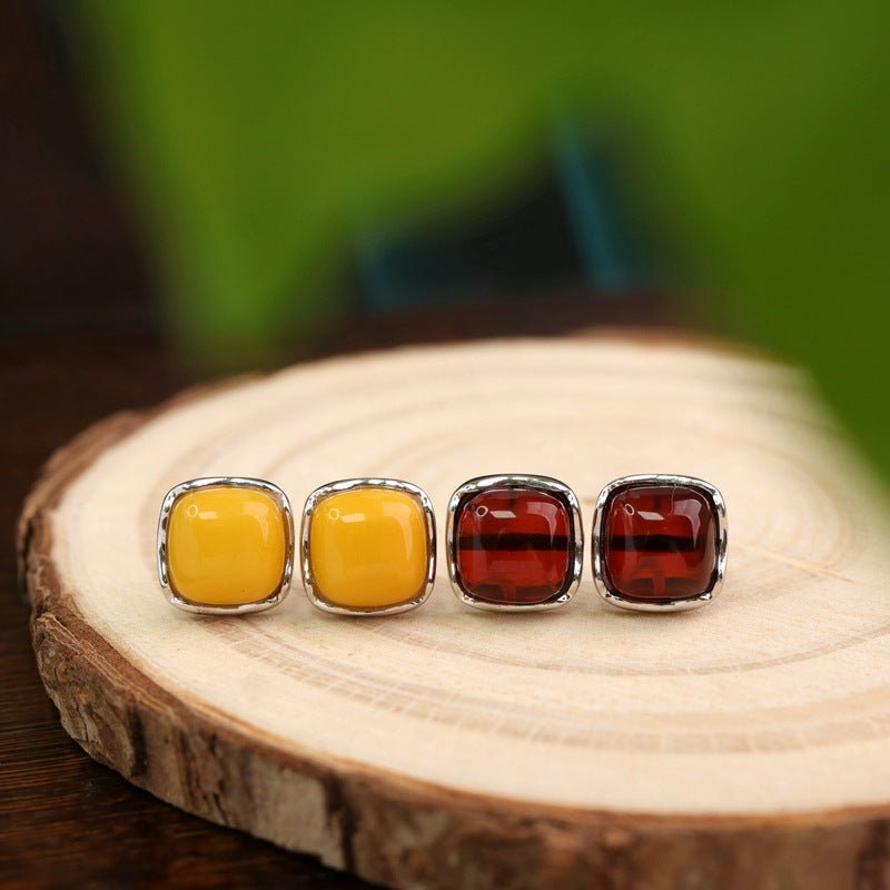 S925 Silver Amber Stud Earrings For Women - RALO COLLECTION STUDIO