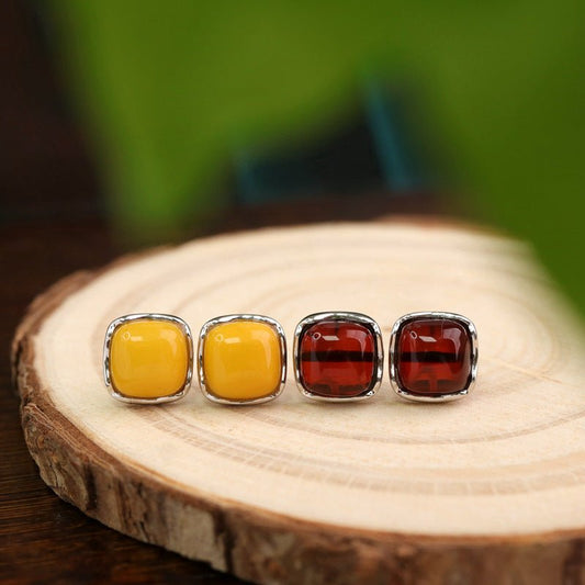 S925 Silver Amber Stud Earrings For Women - RALO COLLECTION STUDIO