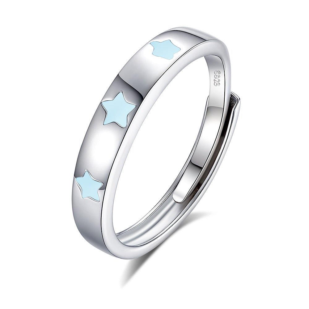 S925 Silver Couple Fluorescent Rings With Scattered Stars - RALO COLLECTION STUDIO