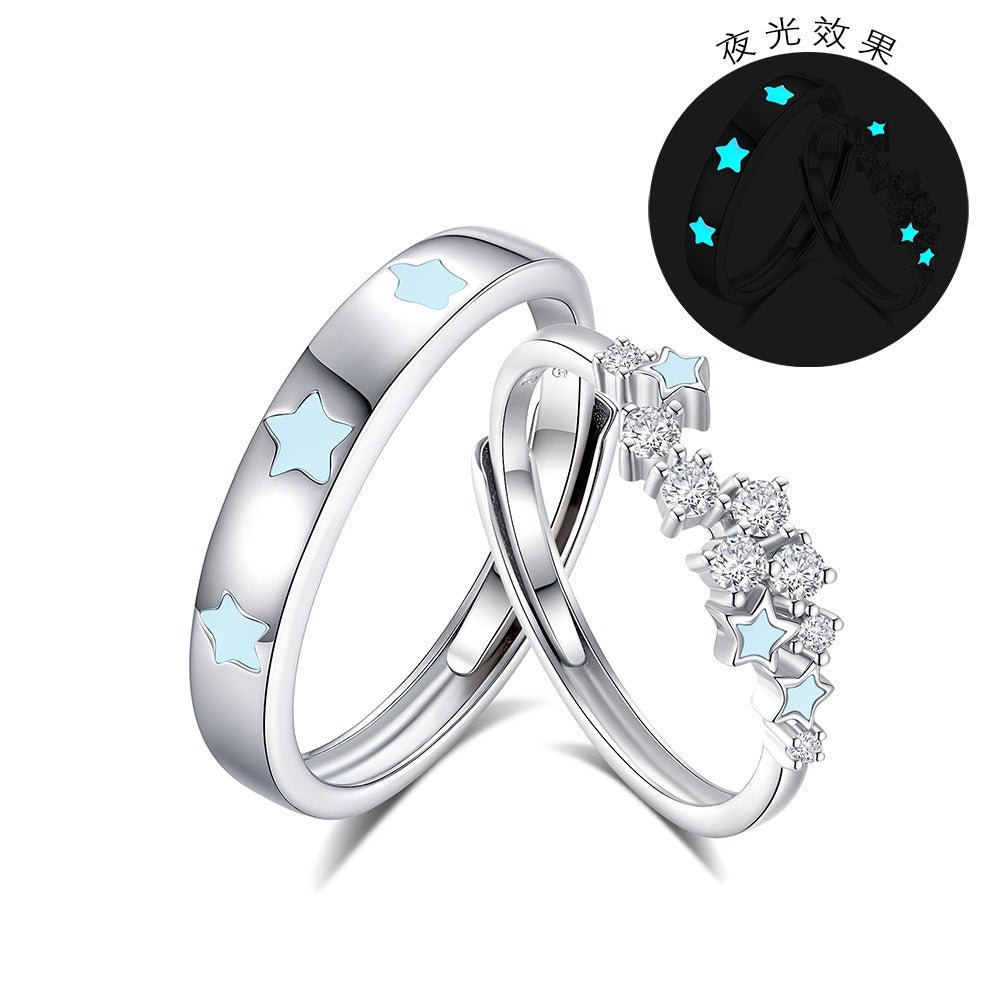 S925 Silver Couple Fluorescent Rings With Scattered Stars - RALO COLLECTION STUDIO
