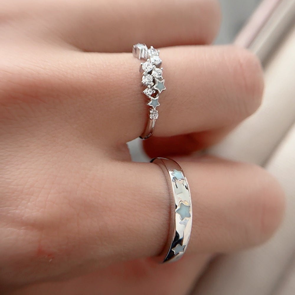 S925 Silver Couple Fluorescent Rings With Scattered Stars - RALO COLLECTION STUDIO