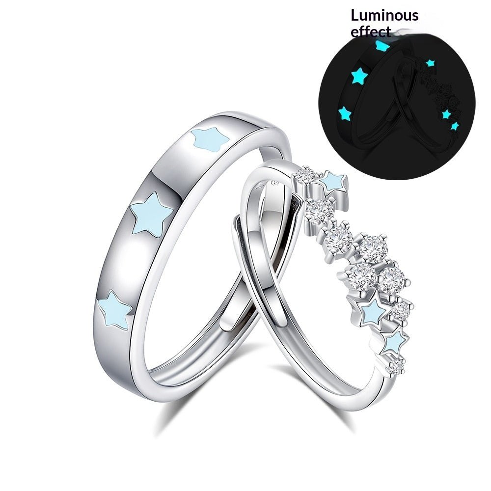 S925 Silver Couple Fluorescent Rings With Scattered Stars - RALO COLLECTION STUDIO