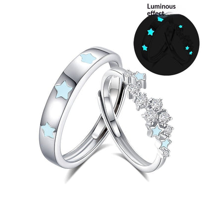 S925 Silver Couple Fluorescent Rings With Scattered Stars - RALO COLLECTION STUDIO