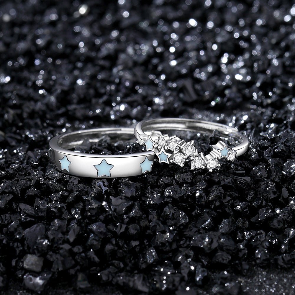 S925 Silver Couple Fluorescent Rings With Scattered Stars - RALO COLLECTION STUDIO