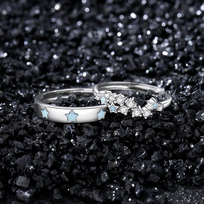S925 Silver Couple Fluorescent Rings With Scattered Stars - RALO COLLECTION STUDIO