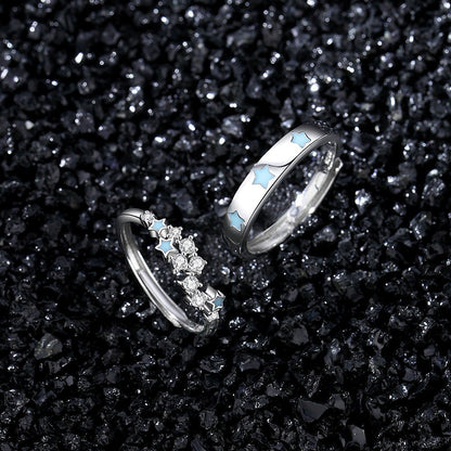 S925 Silver Couple Fluorescent Rings With Scattered Stars - RALO COLLECTION STUDIO