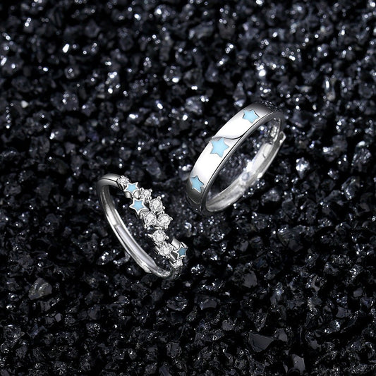S925 Silver Couple Fluorescent Rings With Scattered Stars - RALO COLLECTION STUDIO