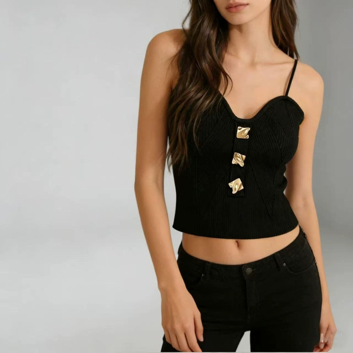 Sexy Camisole Knit Vest For Women's Summer Slim Fit Strapless Metal Buckle With Bottom Layer For Slimming Effect - RALO COLLECTION STUDIO