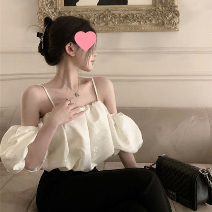 Sexy Off-shoulder Puff-sleeve Tea-length Strap Dress For Women - RALO COLLECTION STUDIO