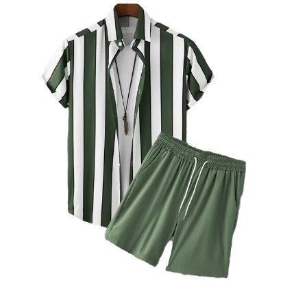 Ralo Striped Lapel Short Sleeve Shirt & Shorts Two-Piece Set - RALO COLLECTION STUDIO