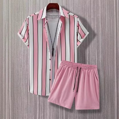 Ralo Striped Lapel Short Sleeve Shirt & Shorts Two-Piece Set - RALO COLLECTION STUDIO