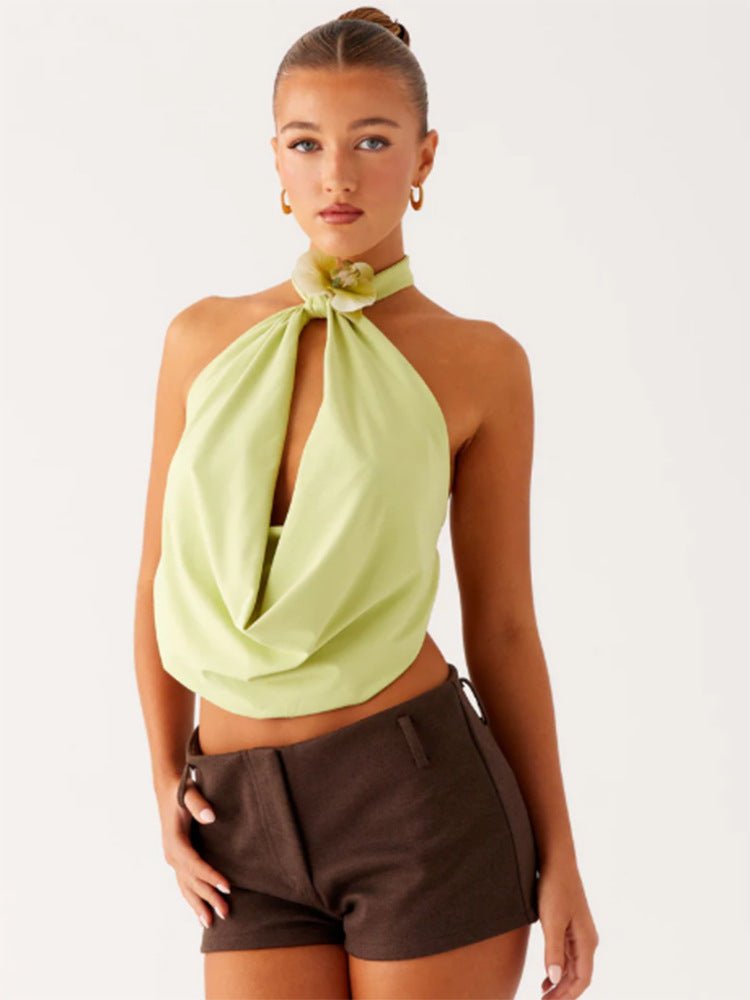 Sleeveless Backless Halter-Neck Lace-Up Deep-V Camisole Top For Women - RALO COLLECTION STUDIO