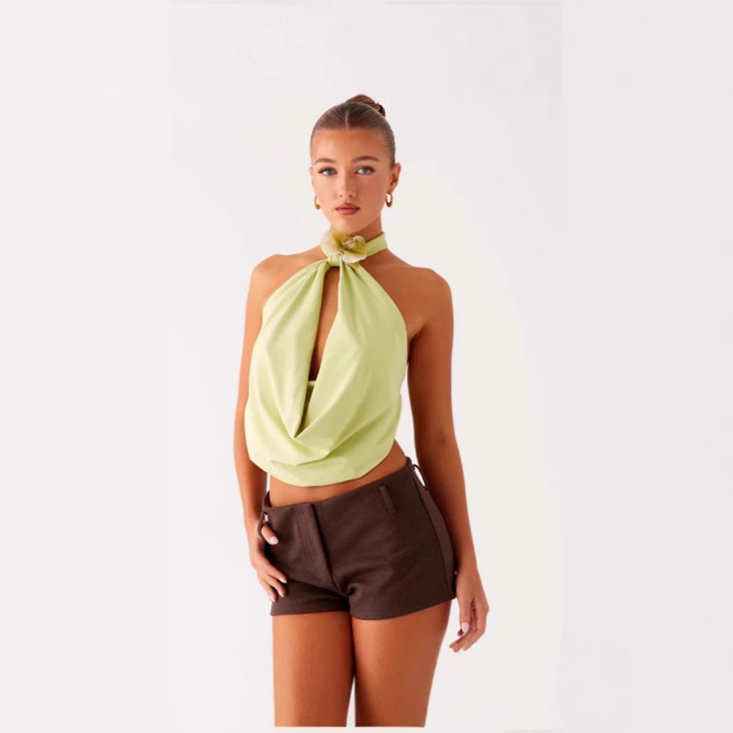 Sleeveless Backless Halter-Neck Lace-Up Deep-V Camisole Top For Women - RALO COLLECTION STUDIO
