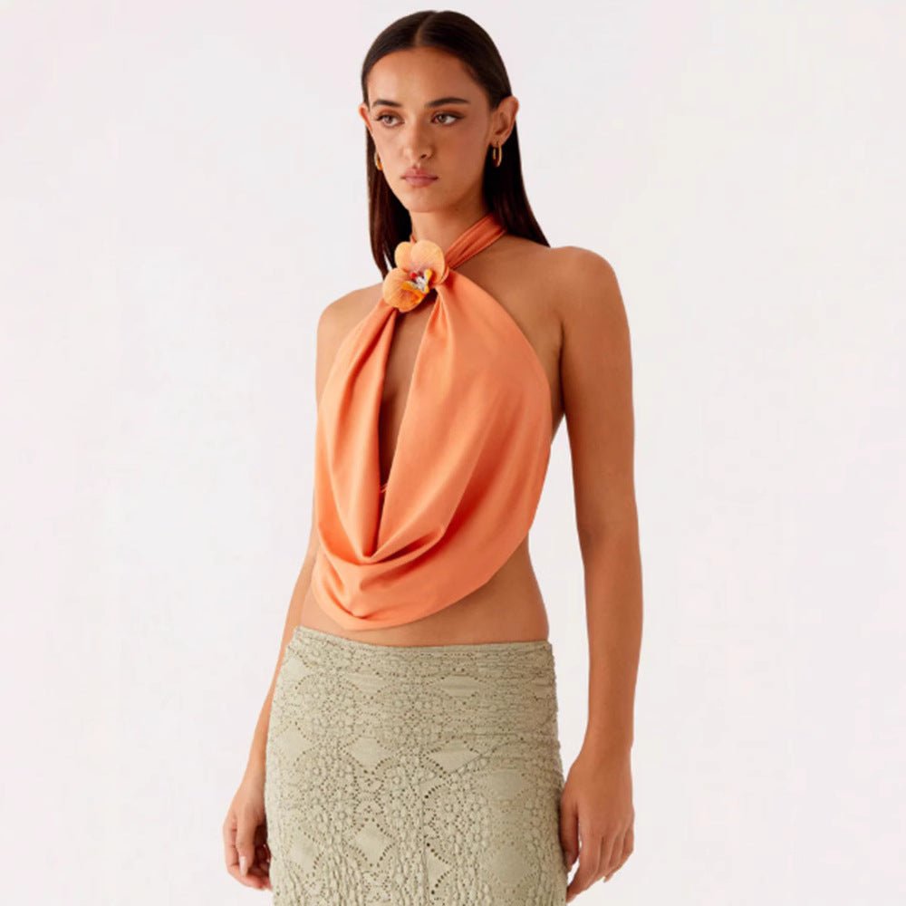 Sleeveless Backless Halter-Neck Lace-Up Deep-V Camisole Top For Women - RALO COLLECTION STUDIO