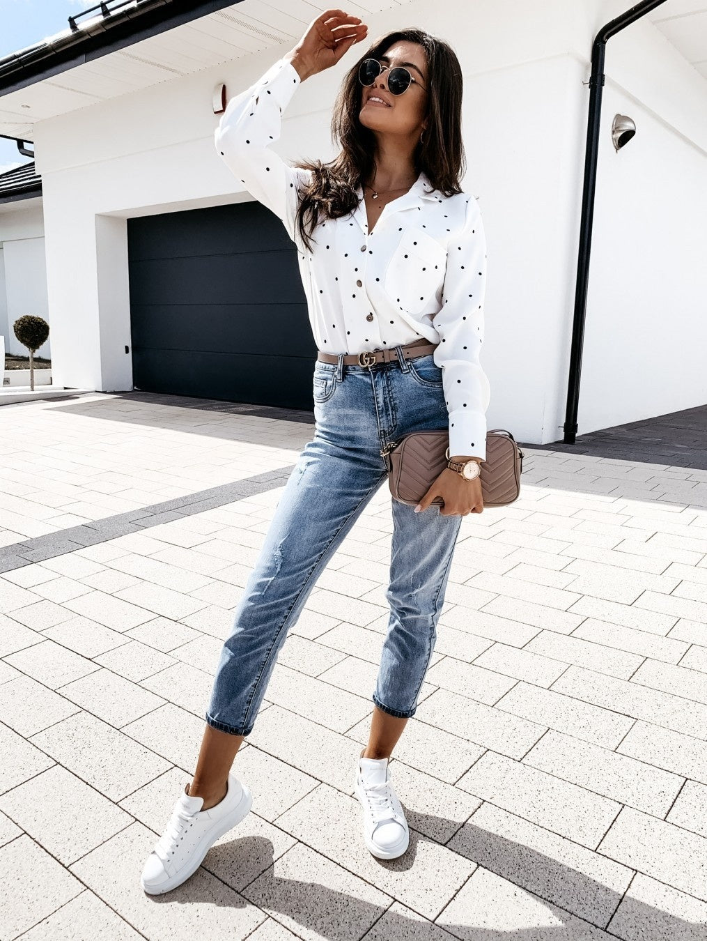 Slim Button Polka Dot Long Sleeve Pocket Shirt - RALO COLLECTION STUDIO