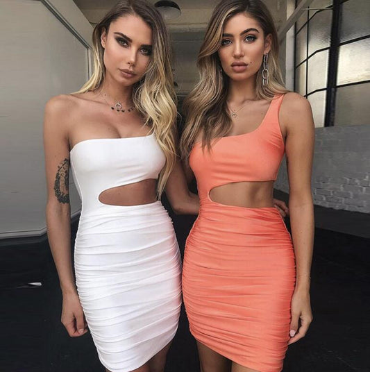 Slim One-shoulder Short Dress Sexy Fashion Hollow Mini Dresses For Women - RALO COLLECTION STUDIO